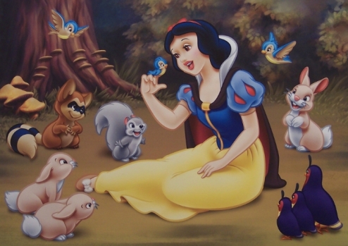 snow white with bluebirds